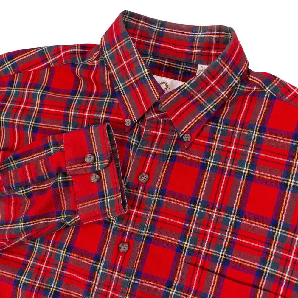 VTG Viyella Button Down Shirt Mens L Red Cotton Wool Tartan Plaid Preppy